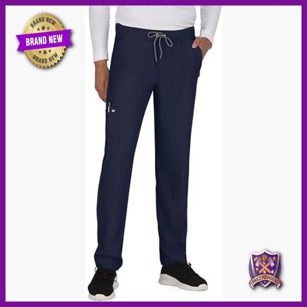 Men's 6-Pocket Scrub Pants, Polyester Blend, Elastic Waist, Straight Leg